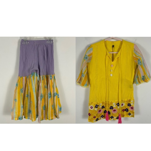 Girl Yellow and Purple Boho Top and Skirt Set 2-3 yrs - Picture 1 of 17